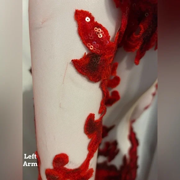 Red Floral Flowy Beaded Gown Sz S/XS Costume Cosplay Fantasy Whimsigoth Elegant - Picture 15 of 16